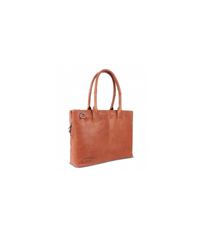 Plevier Antilla leren damestas 3-vaks 15,6 inch cognac