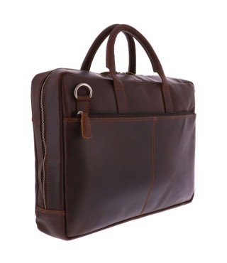 PLevier London leren laptoptas 15,6 inch met bovenrits bruin