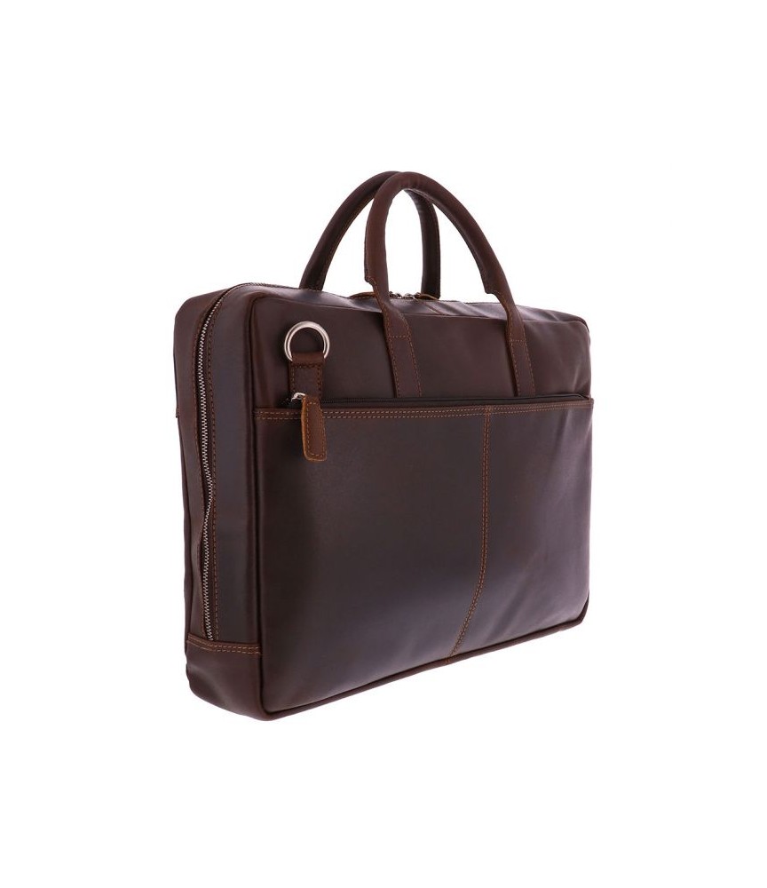 PLevier London leren laptoptas 15,6 inch met bovenrits bruin